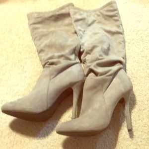 Gray slouchy tall boots